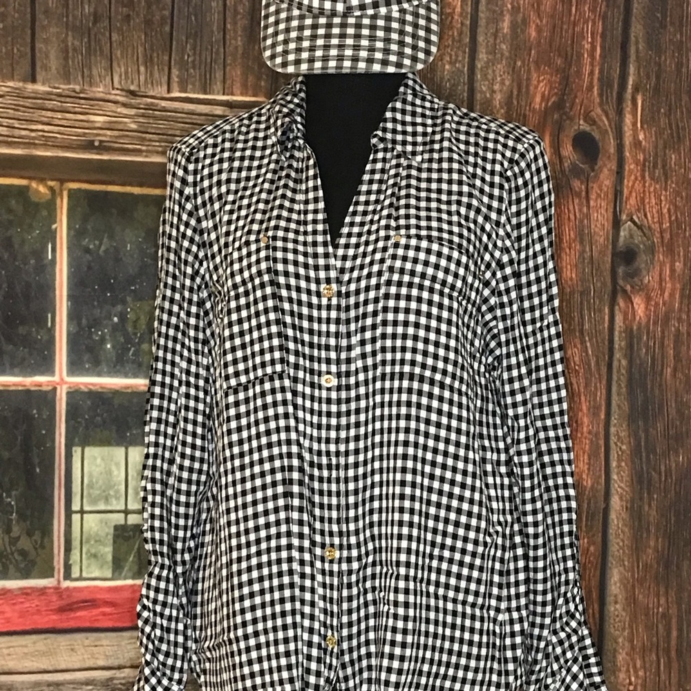 NWOT  Jones New York Signature Black and White Plaid Blouse with Matching Hat